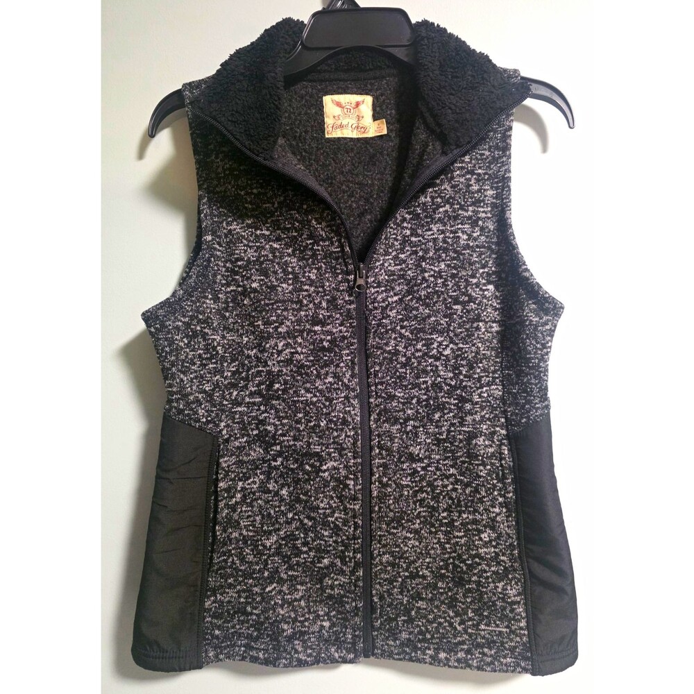 Faded Glory Women's Gray/Black Heathered Vest Size S Full Zip Pockets